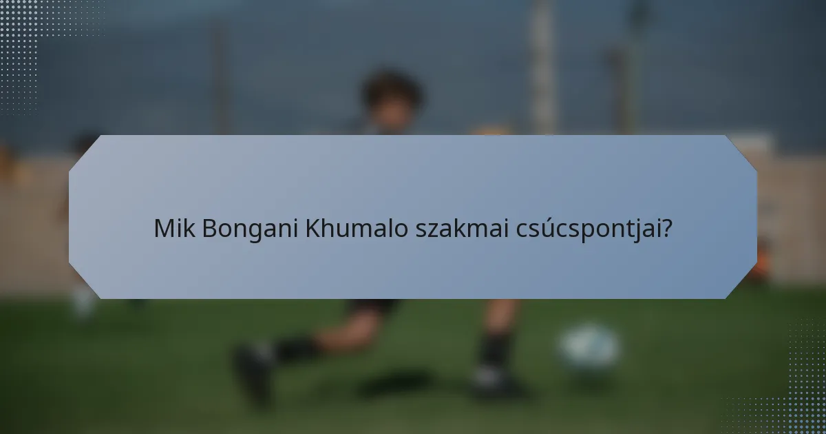 Mik Bongani Khumalo szakmai csúcspontjai?